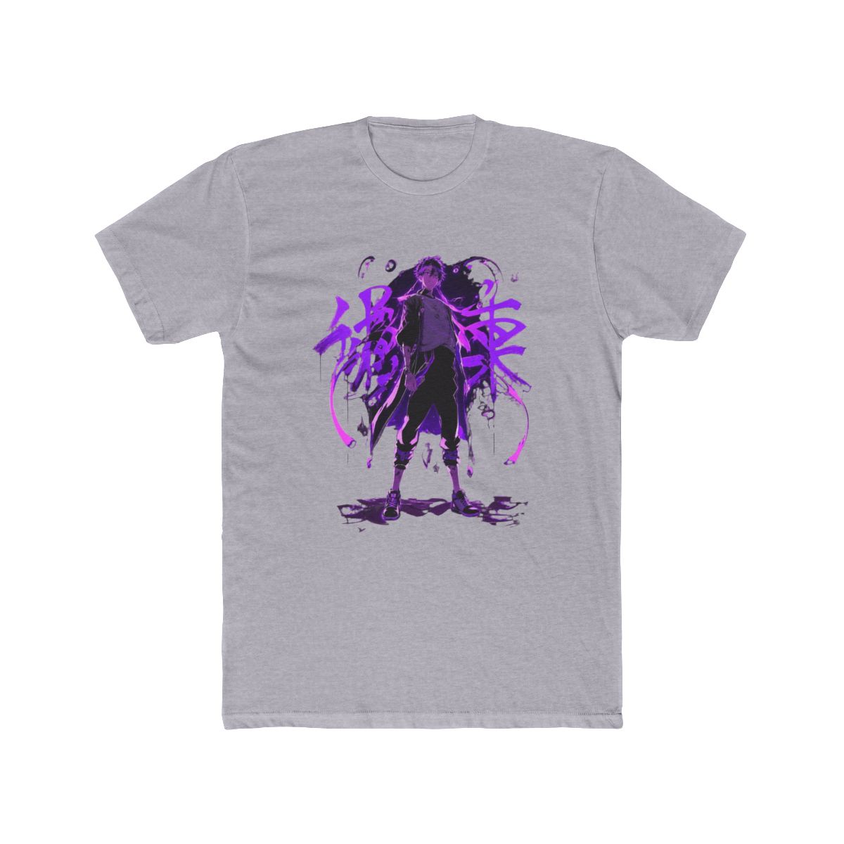 Dynamic Anime Character Purple Neon Glow Art T Shirt | Solo Leveling - alternate angle 4, merchandise