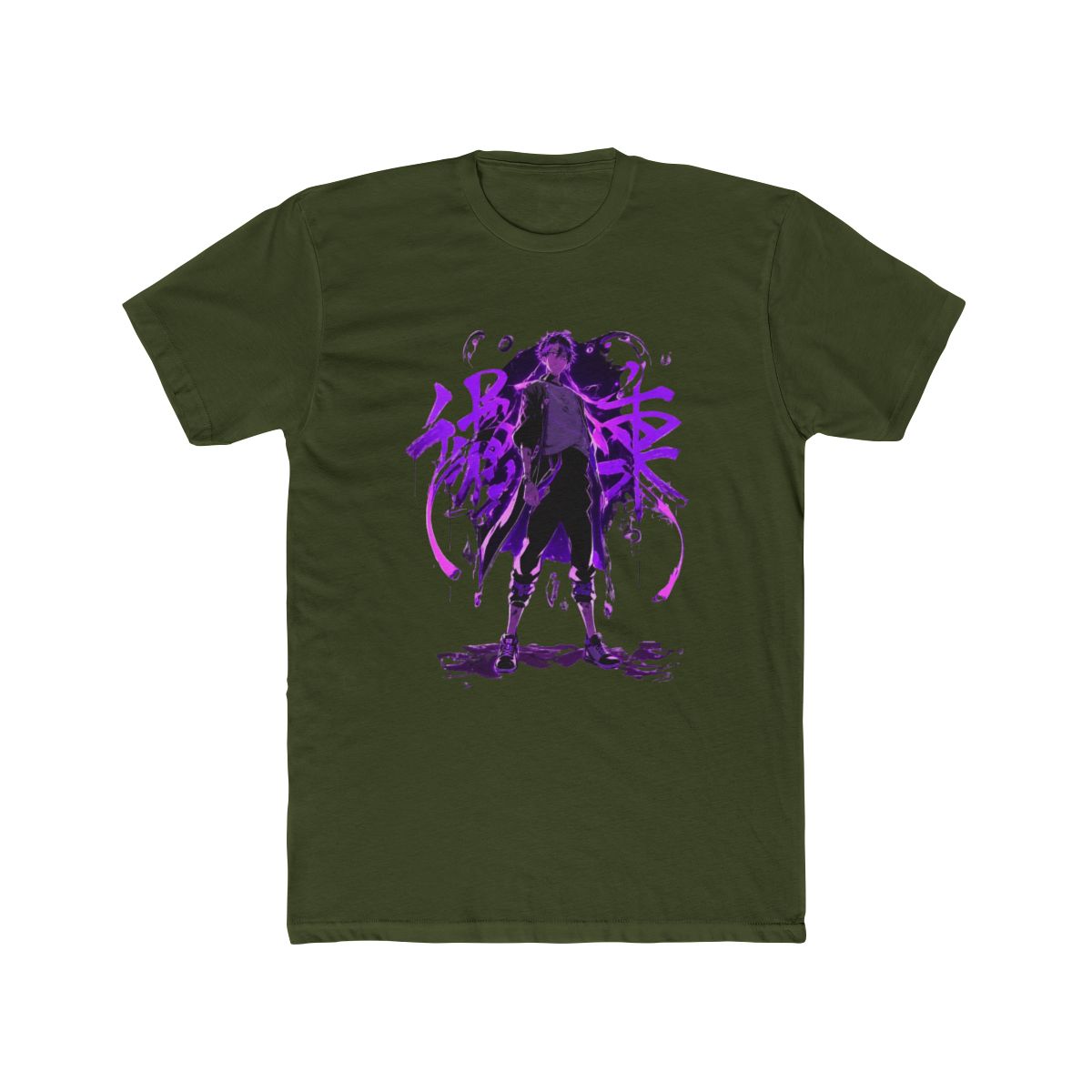 Dynamic Anime Character Purple Neon Glow Art T Shirt | Solo Leveling - alternate angle 5, merchandise