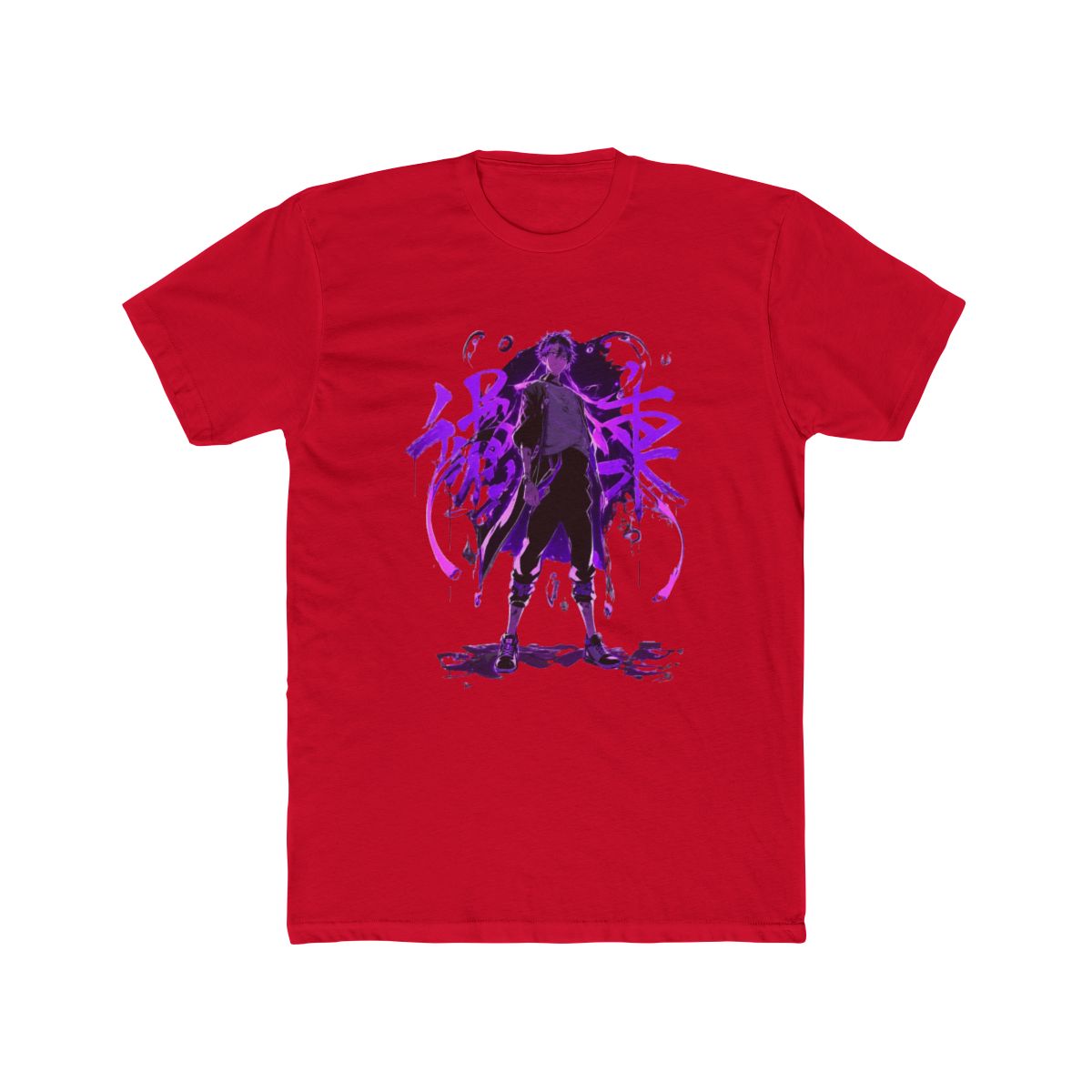 Dynamic Anime Character Purple Neon Glow Art T Shirt | Solo Leveling - Official T-Shirts merchandise